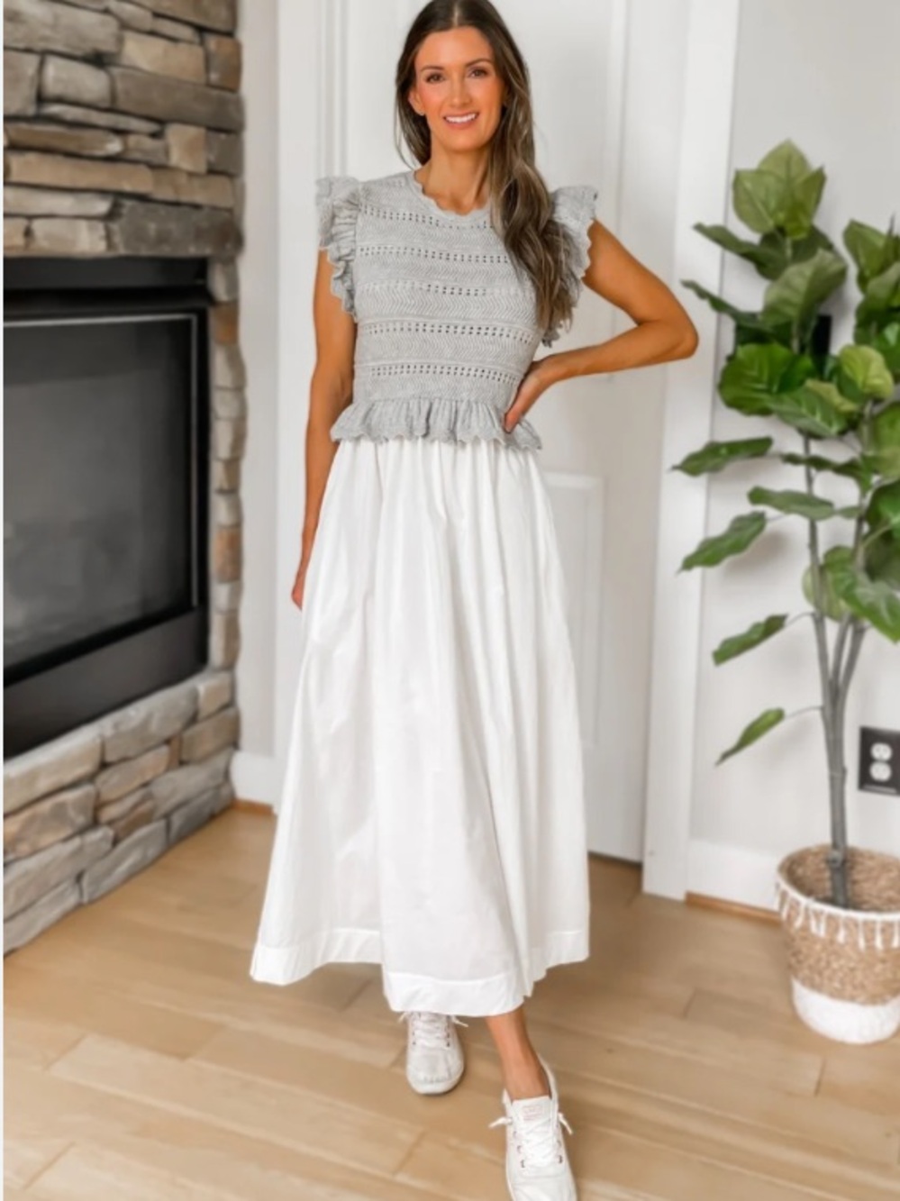 AX MABLE Grey Knit Top White Skirt Dress Womens Small S